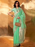 Thumbnail for NOZ2TOZ Women's Linen Sea Green Woven Design Designer Saree With Blouse Piece - Distacart