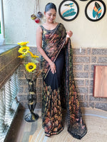 Thumbnail for NOZ2TOZ Women's Net Black Embellished Designer Saree With Blouse Piece - Distacart