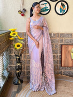 Thumbnail for NOZ2TOZ Women's Net Lavender Embellished Designer Saree With Blouse Piece - Distacart