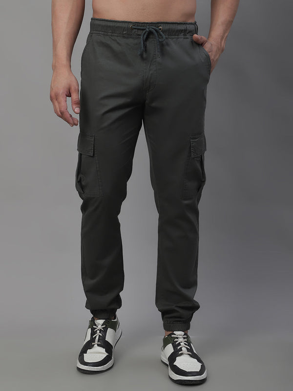 Jainish Men's Casual Cotton Solid Cargo Pants - Grey - Distacart
