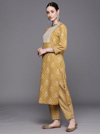 Thumbnail for Women Mustard Printed Straight Kurta Trousers With Dupatta Set - Taantav