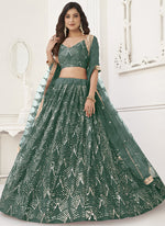 Thumbnail for Vegaa Fashion Green Butterfly Net Embroidery Sequins Designer Lehenga