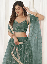 Thumbnail for Vegaa Fashion Green Butterfly Net Embroidery Sequins Designer Lehenga