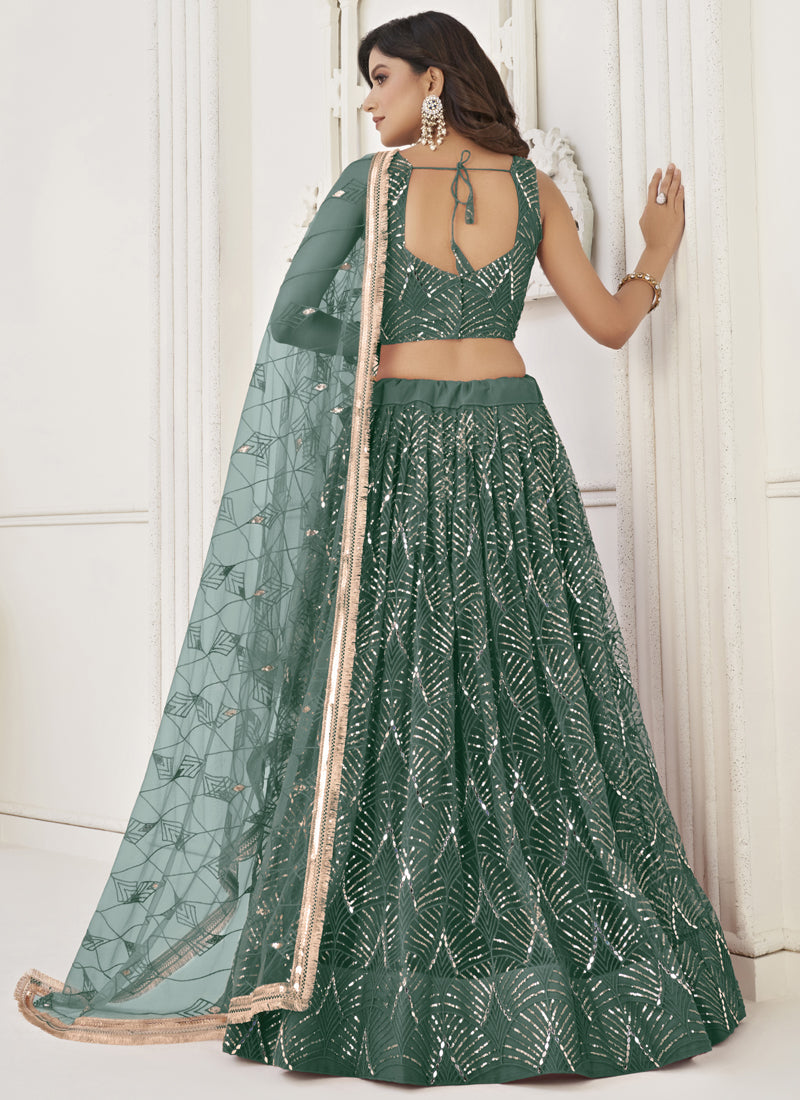 Vegaa Fashion Green Butterfly Net Embroidery Sequins Designer Lehenga