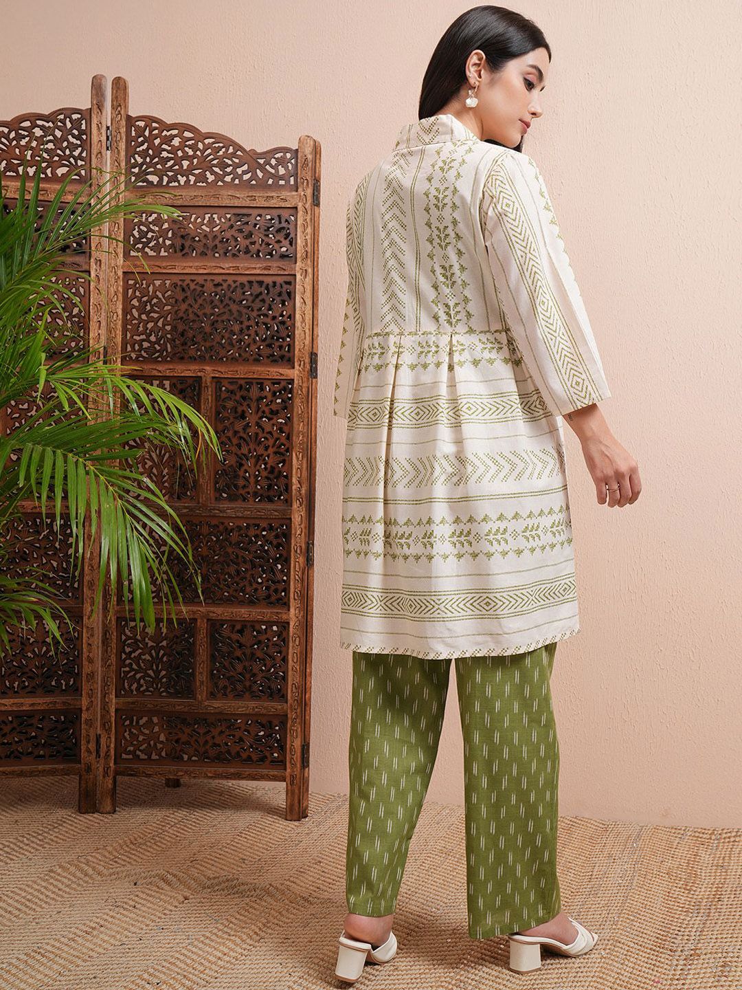 Vishudh Women Ethnic Motifs Embroidered Regular Pure Cotton Top with Palazzos - Distacart
