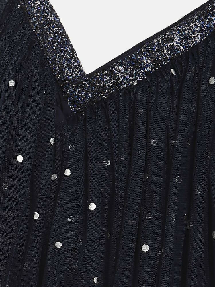 Ahalyaa Navy Blue Net Asymmetric Kids Top With Skirt For Girls - Distacart