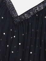 Thumbnail for Ahalyaa Navy Blue Net Asymmetric Kids Top With Skirt For Girls - Distacart