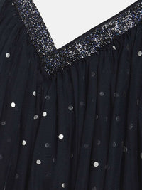 Thumbnail for Ahalyaa Navy Blue Net Asymmetric Kids Top With Skirt For Girls - Distacart