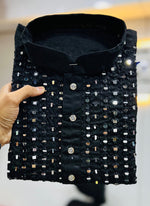 Thumbnail for Prazu Fashion Black Soft Silk Real Mirror Work Kurta