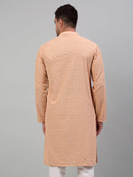 Thumbnail for Jompers Men's Peach Chikankari Embroidered and Sequence Kurta Only - Distacart