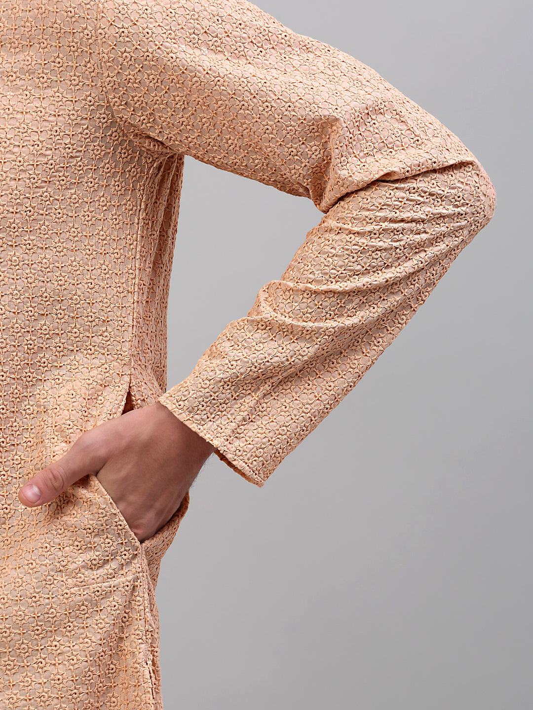 Jompers Men's Peach Chikankari Embroidered and Sequence Kurta Only - Distacart