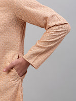 Thumbnail for Jompers Men's Peach Chikankari Embroidered and Sequence Kurta Only - Distacart