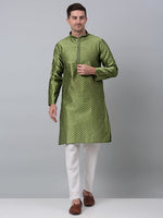 Thumbnail for Jompers Men's Olive Green Collar Embroidered Kurta - Distacart
