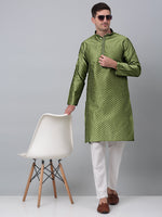 Thumbnail for Jompers Men's Olive Green Collar Embroidered Kurta - Distacart