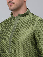 Thumbnail for Jompers Men's Olive Green Collar Embroidered Kurta - Distacart