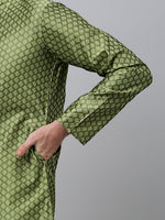 Thumbnail for Jompers Men's Olive Green Collar Embroidered Kurta - Distacart