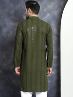 Thumbnail for Jompers Men's Sequins Chikankari Embroidered Kurta - Mehndi - Distacart