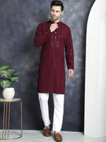 Thumbnail for Jompers Men's Sequins Chikankari Embroidered Kurta - Purple - Distacart