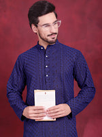 Thumbnail for Jompers Men's Chikankari Embroidered Kurta - Navy Blue - Distacart