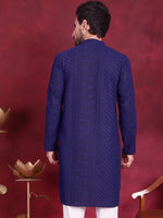 Thumbnail for Jompers Men's Chikankari Embroidered Kurta - Navy Blue - Distacart