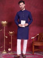 Thumbnail for Jompers Men's Chikankari Embroidered Kurta - Navy Blue - Distacart