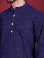 Thumbnail for Jompers Men's Chikankari Embroidered Kurta - Navy Blue - Distacart