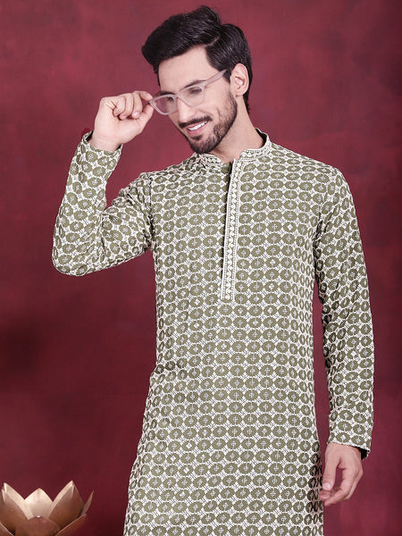 Jompers Men's Sequins Embroidered Kurta - Mehndi - Distacart