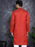 Thumbnail for Jompers Men's Red Woven Design Kurta - Red - Distacart