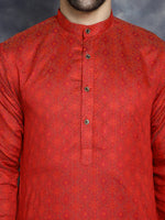 Thumbnail for Jompers Men's Red Woven Design Kurta - Red - Distacart
