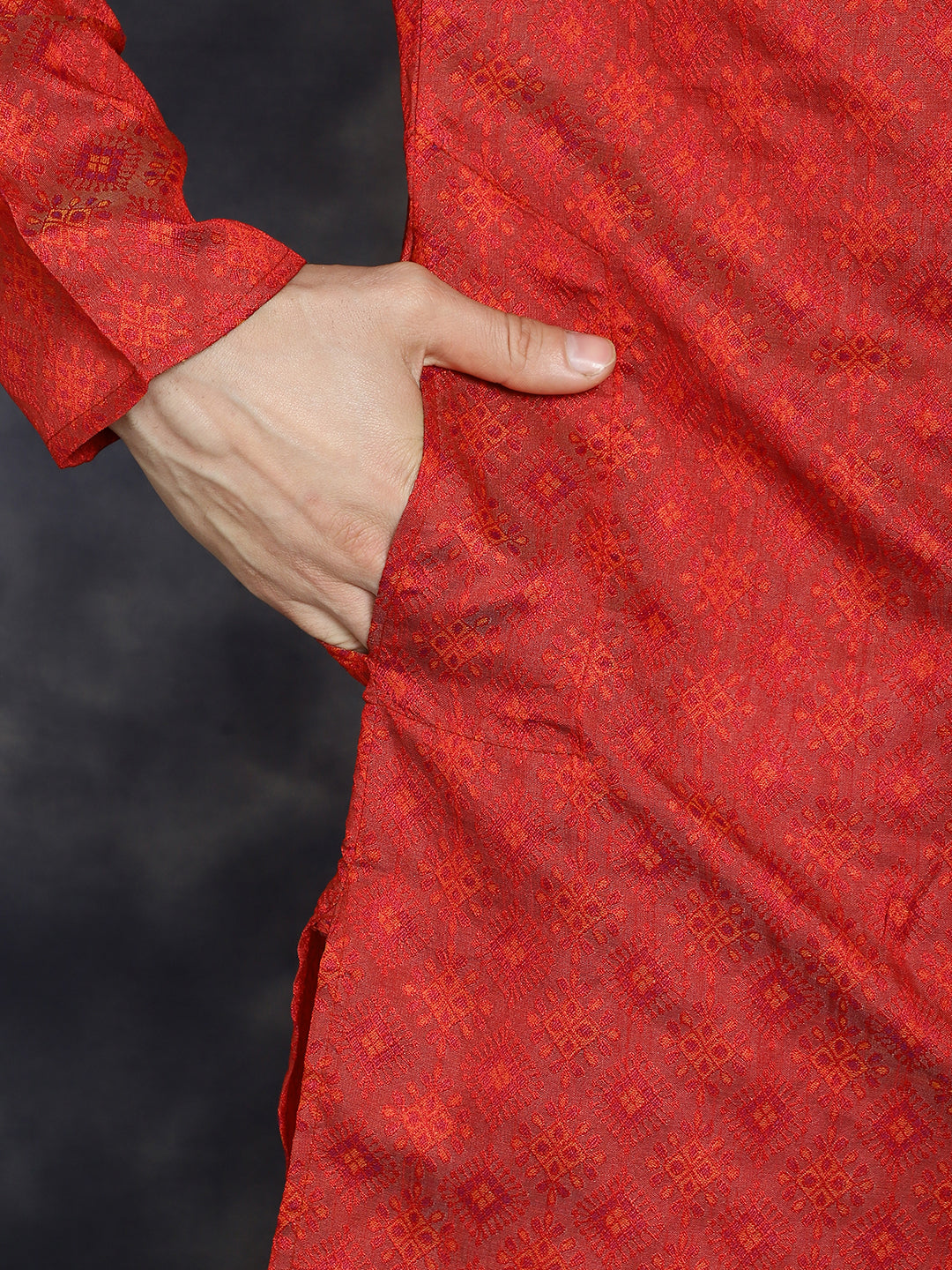 Jompers Men's Red Woven Design Kurta - Red - Distacart