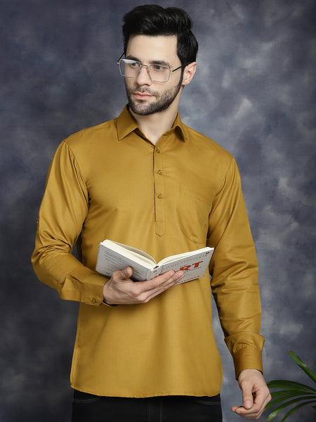 Jompers Men's Mustard Solid Short Kurta - Distacart