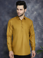 Thumbnail for Jompers Men's Mustard Solid Short Kurta - Distacart