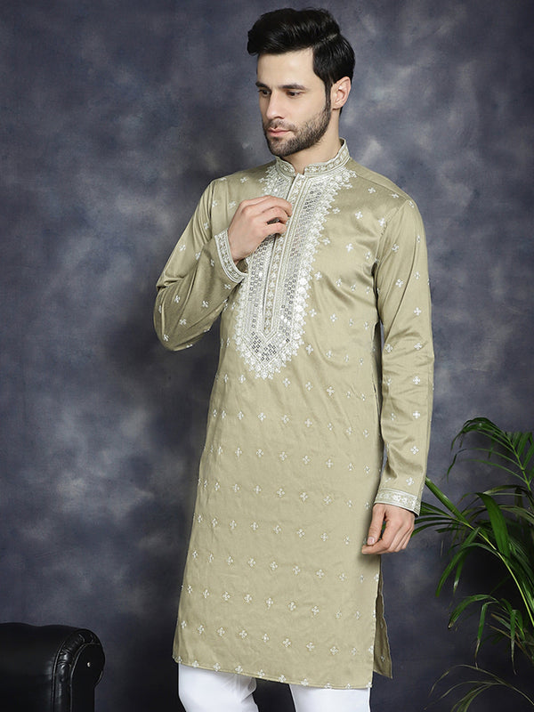 Jompers Men's Sequins Embroidered Kurta - Beige - Distacart