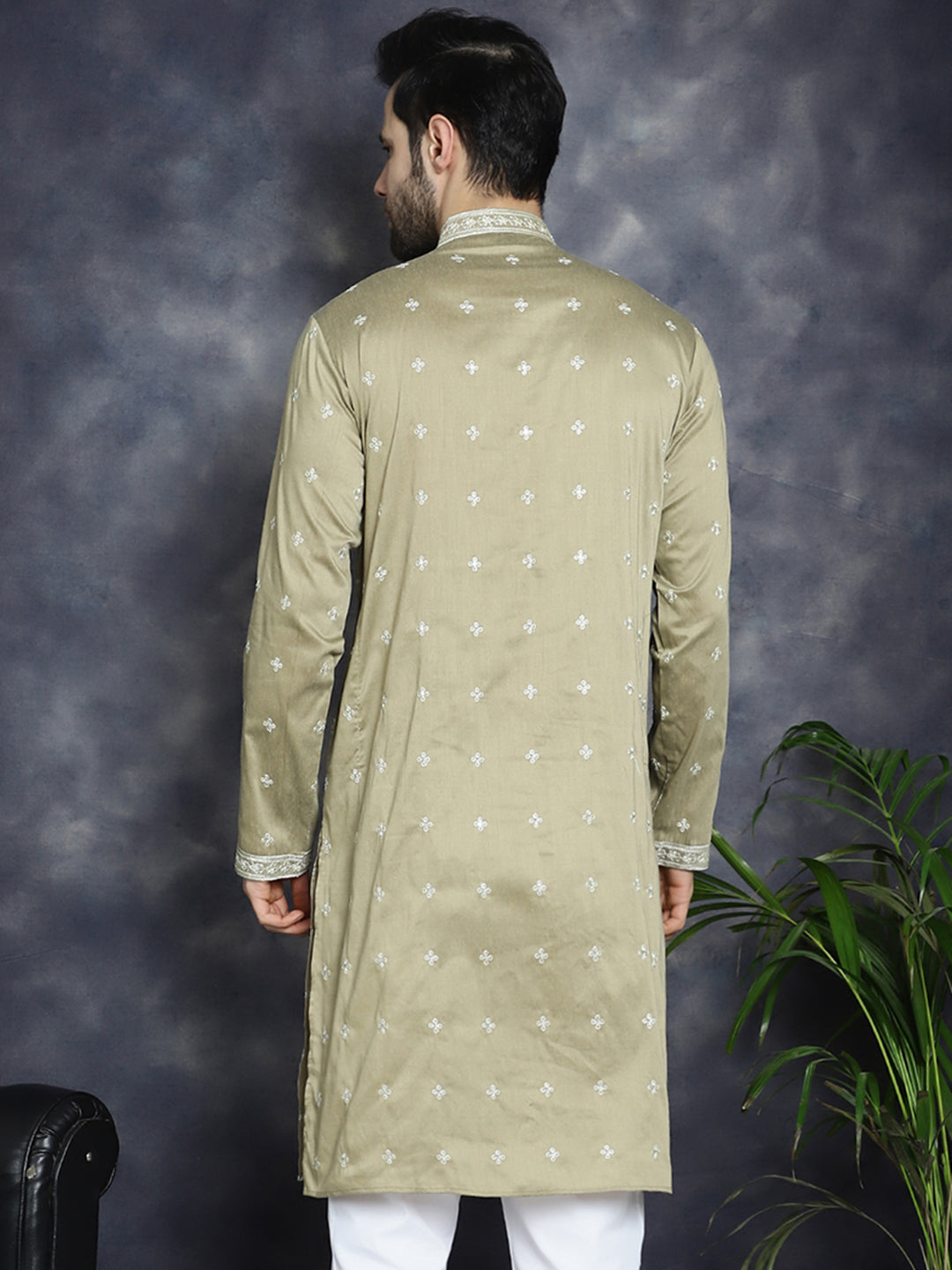 Jompers Men's Sequins Embroidered Kurta - Beige - Distacart