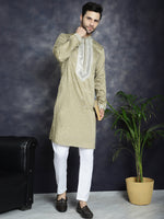 Thumbnail for Jompers Men's Sequins Embroidered Kurta - Beige - Distacart