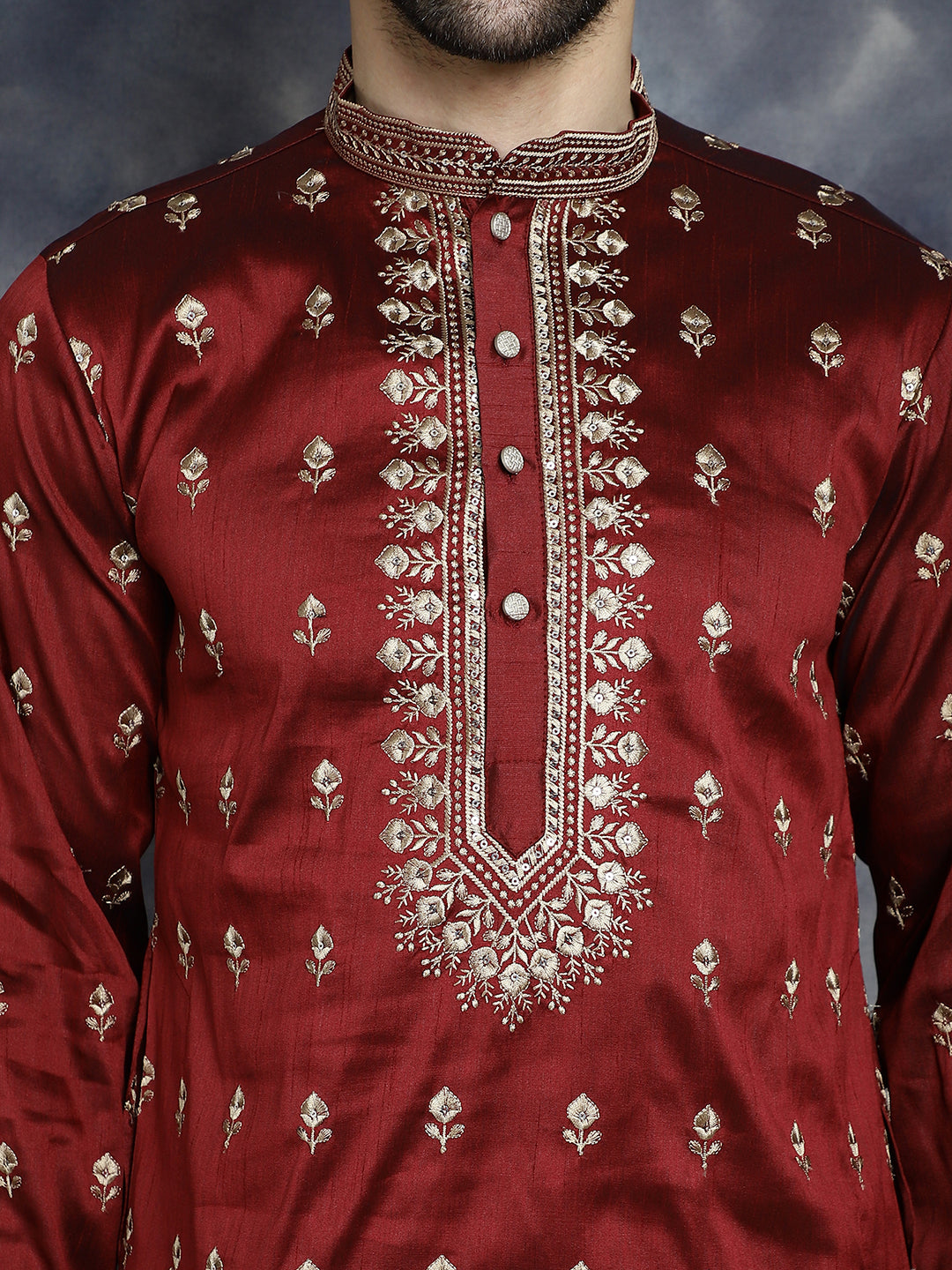 Jompers Men's Maroon Chikankari Embroidered Kurta - Maroon - Distacart