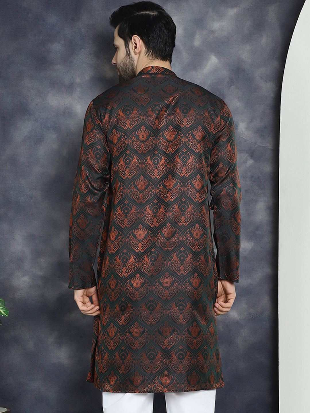 Jompers Men's Bronze Silk Blend Straight Kurta - Bronze - Distacart