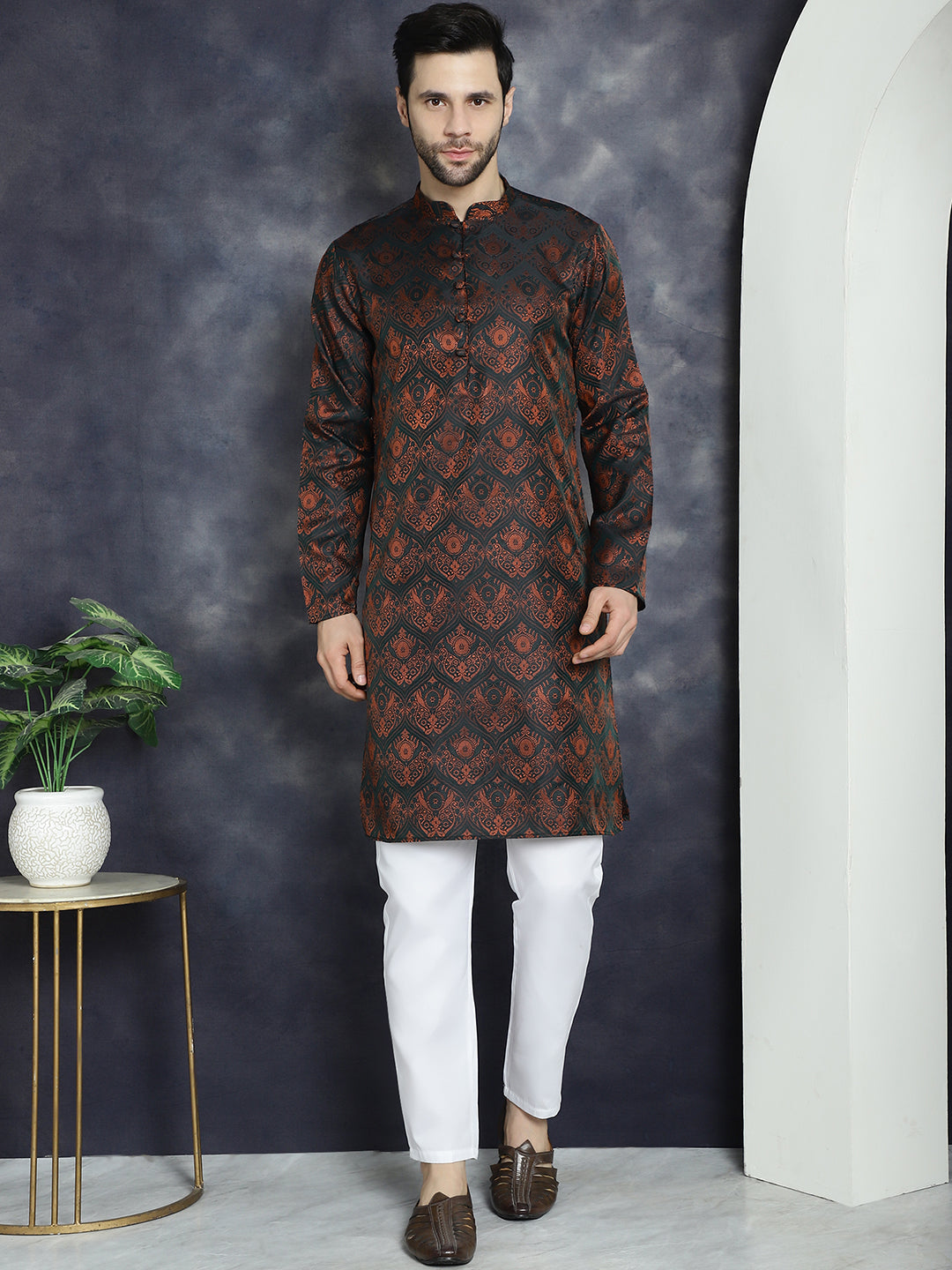 Jompers Men's Bronze Silk Blend Straight Kurta - Bronze - Distacart