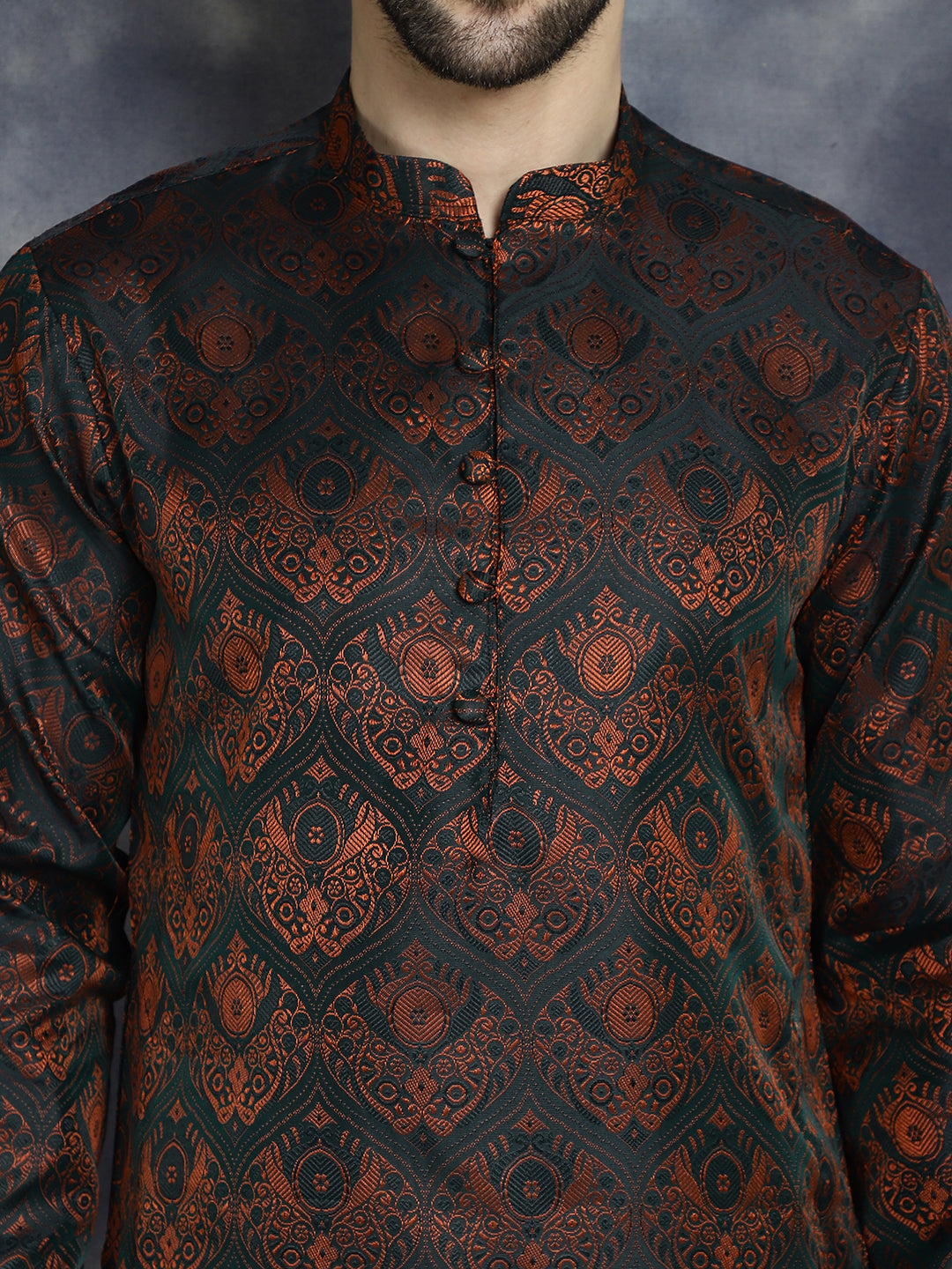 Jompers Men's Bronze Silk Blend Straight Kurta - Bronze - Distacart