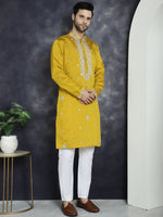 Thumbnail for Jompers Men's Embroidered Kurta - Mustard - Distacart