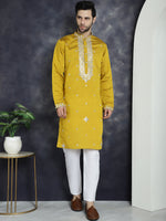Thumbnail for Jompers Men's Embroidered Kurta - Mustard - Distacart