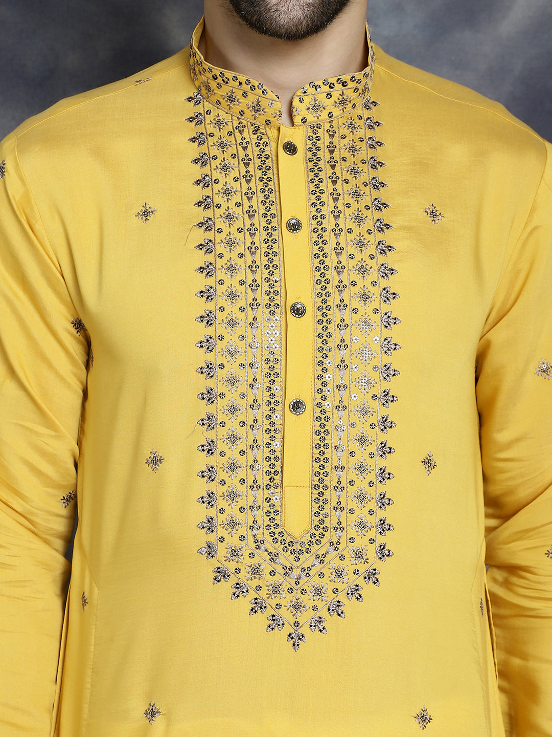 Jompers Men's Sequins Embroidered Kurta - Yellow - Distacart