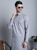 Thumbnail for Jompers Men's Cotton Floral printed Kurta Only - Dark-Grey - Distacart