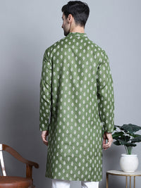 Thumbnail for Jompers Men's Cotton Floral printed Kurta Only - Olive - Distacart