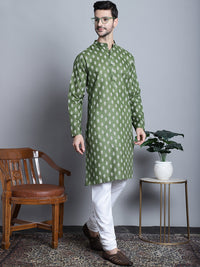 Thumbnail for Jompers Men's Cotton Floral printed Kurta Only - Olive - Distacart