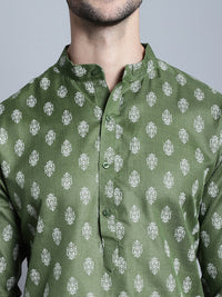 Thumbnail for Jompers Men's Cotton Floral printed Kurta Only - Olive - Distacart