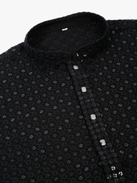 Thumbnail for Jompers Men's Black Chikankari Embroidered and Sequence Kurta Only - Distacart