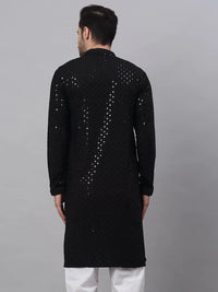 Thumbnail for Jompers Men's Black Chikankari Embroidered and Sequence Kurta Only - Distacart