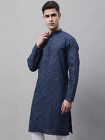 Thumbnail for Jompers Men's Navy Blue Printed Pure Cotton Kurta - Distacart