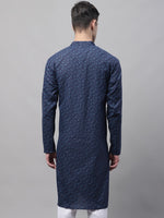 Thumbnail for Jompers Men's Navy Blue Printed Pure Cotton Kurta - Distacart